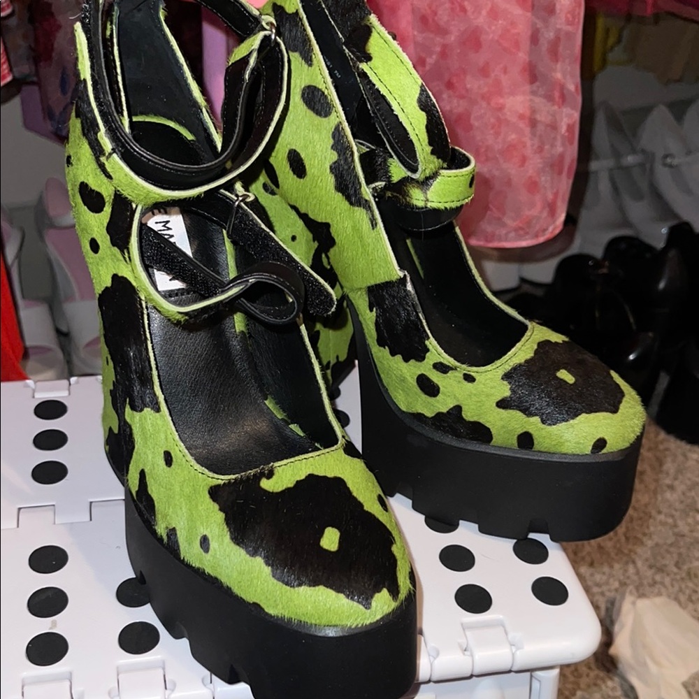 NWOT Steve Madden faux horse leather Green and Black Women's Platform Shoes - Picture 2 of 6